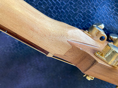 Cole Clark Fat Lady guitar peghead join